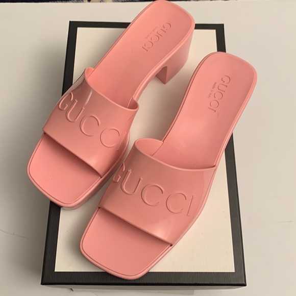 Gucci Dusty Rose Rubber Slide Sandals Sz 8 - Picture 6 of 15